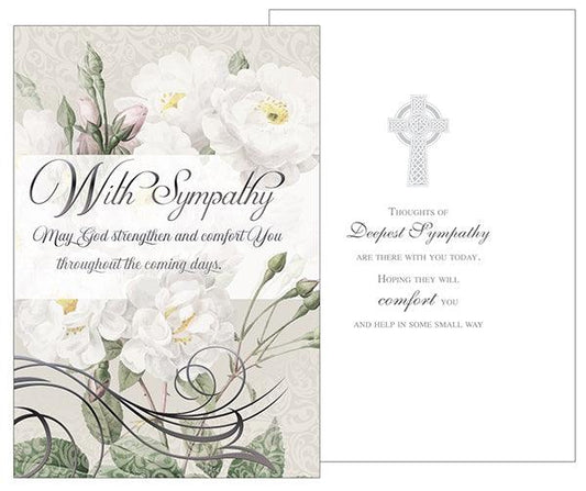 With Sympathy Card - (White Carnations)