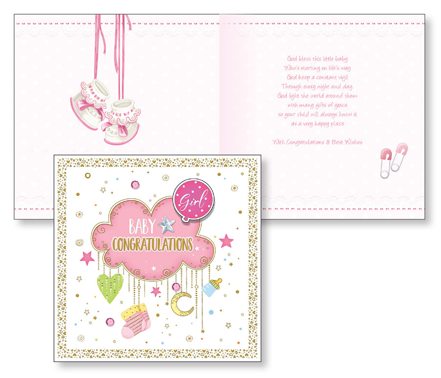 3D Baby Girl Congratulations Card