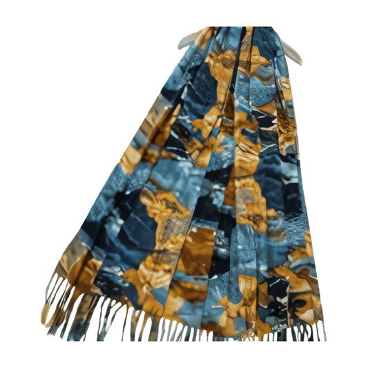 Abstract Ink Camouflage Print Wool Tassel Scarf