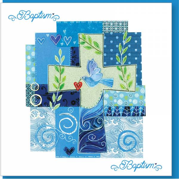 Baptism Blue Cross Greetings Card (with verse)