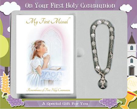 Communion Gift Set For A Girl With Rosary Bracelet