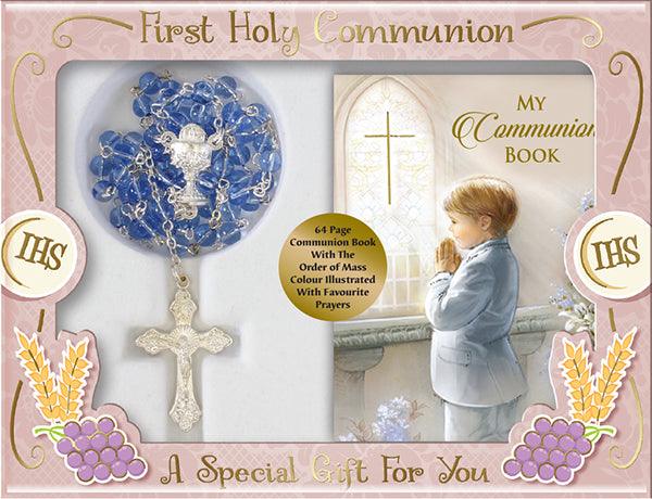 Holy Communion Glass Rosary And Prayer Book For A Boy