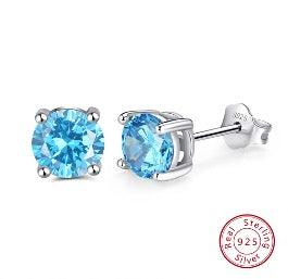 FWF Sterling Silver 925 4A Cubic Zircon Round Cut Stud Earrings