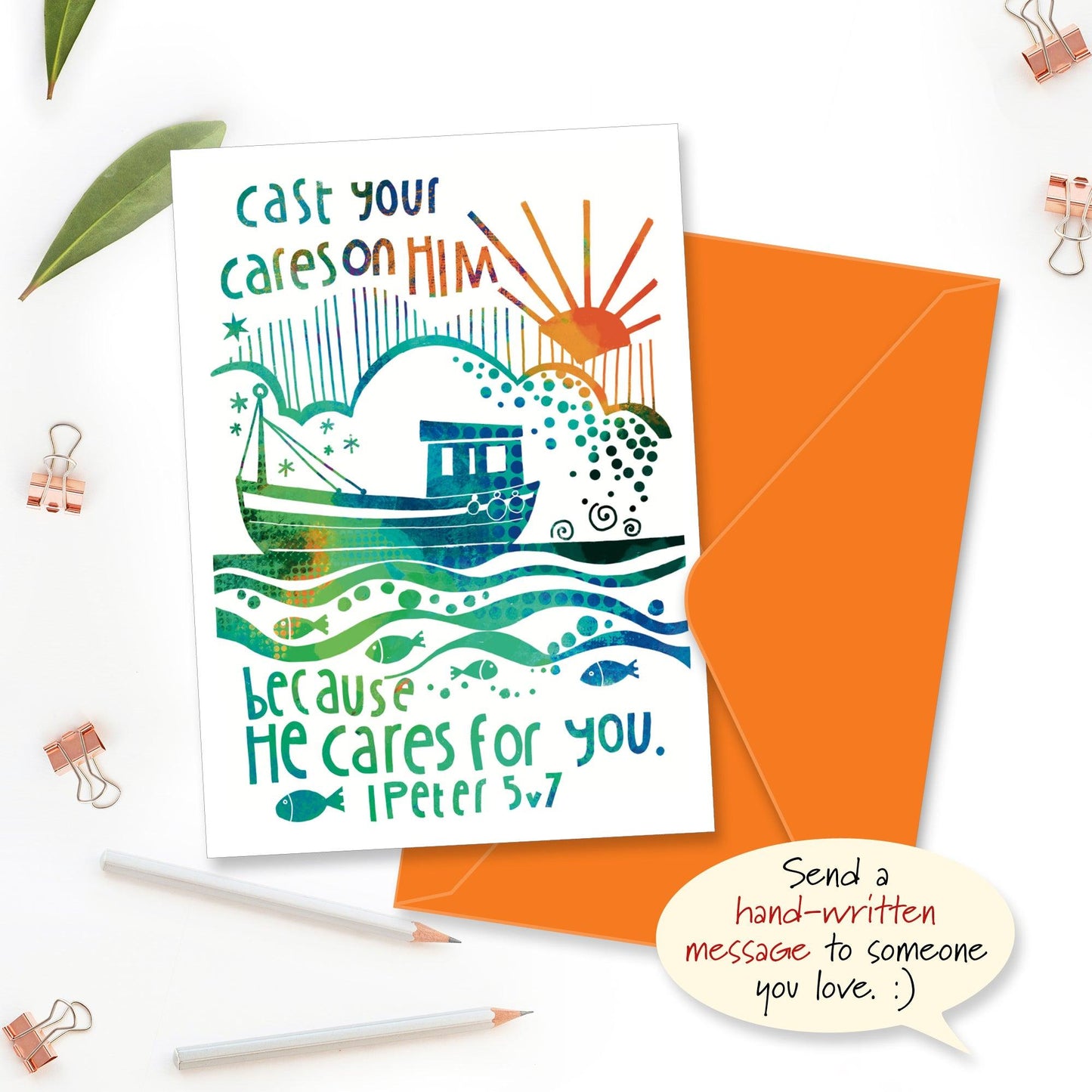 Cast Your Cares Greetings Card