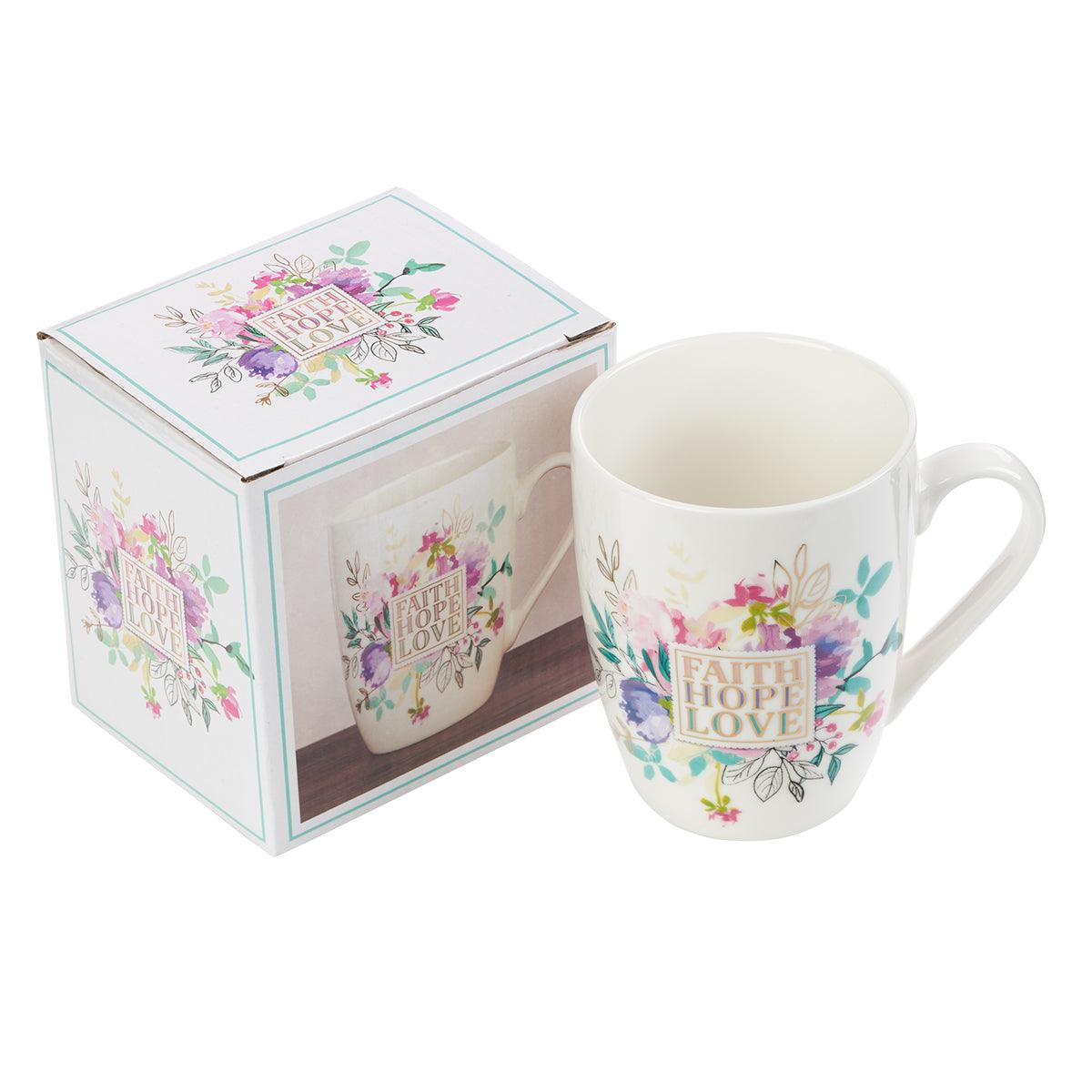 Faith Hope Love 1 Corinthians 13:13 Floral Ceramic Mug