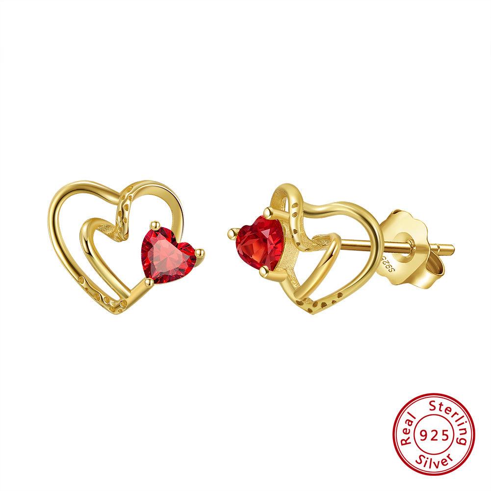 FWF Exquisite Heart Shape Natural Garnet 14K Gold On 925 Sterling Silver Earrings