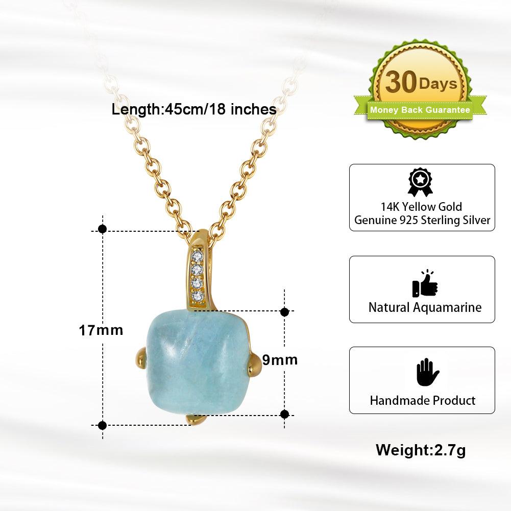 FWF Sterling Silver/14K Gold Plated Minimalist Natural Aquamarine Gemstone Pendant Necklace