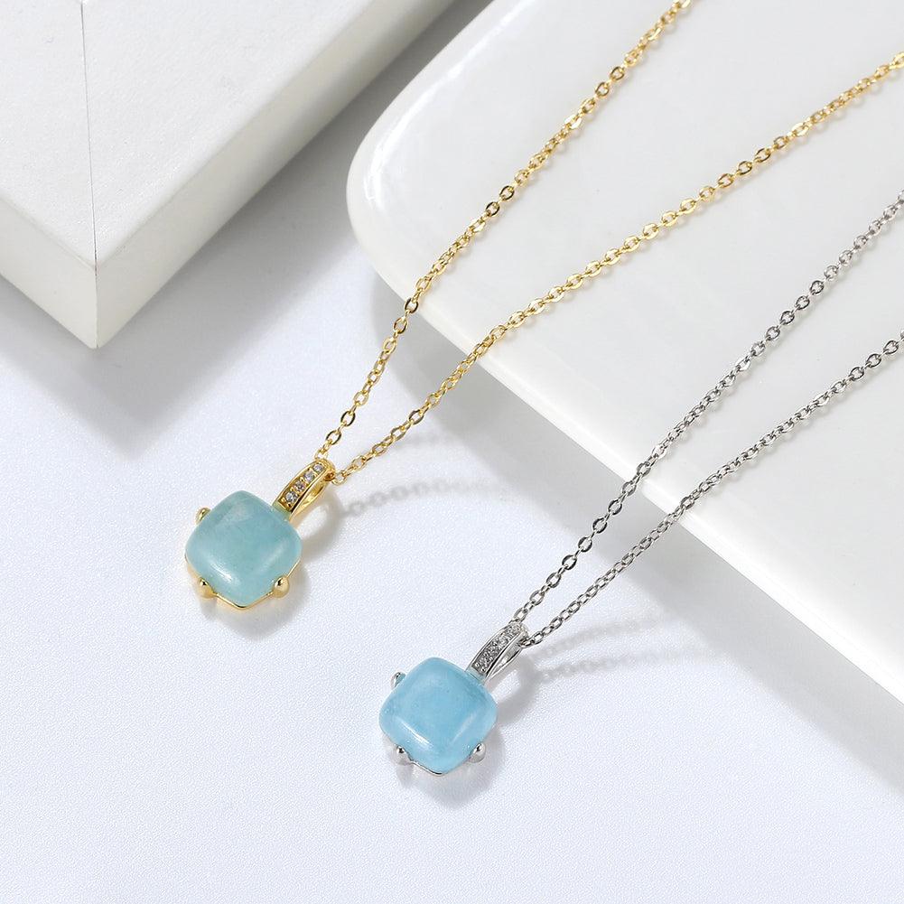 FWF Sterling Silver/14K Gold Plated Minimalist Natural Aquamarine Gemstone Pendant Necklace