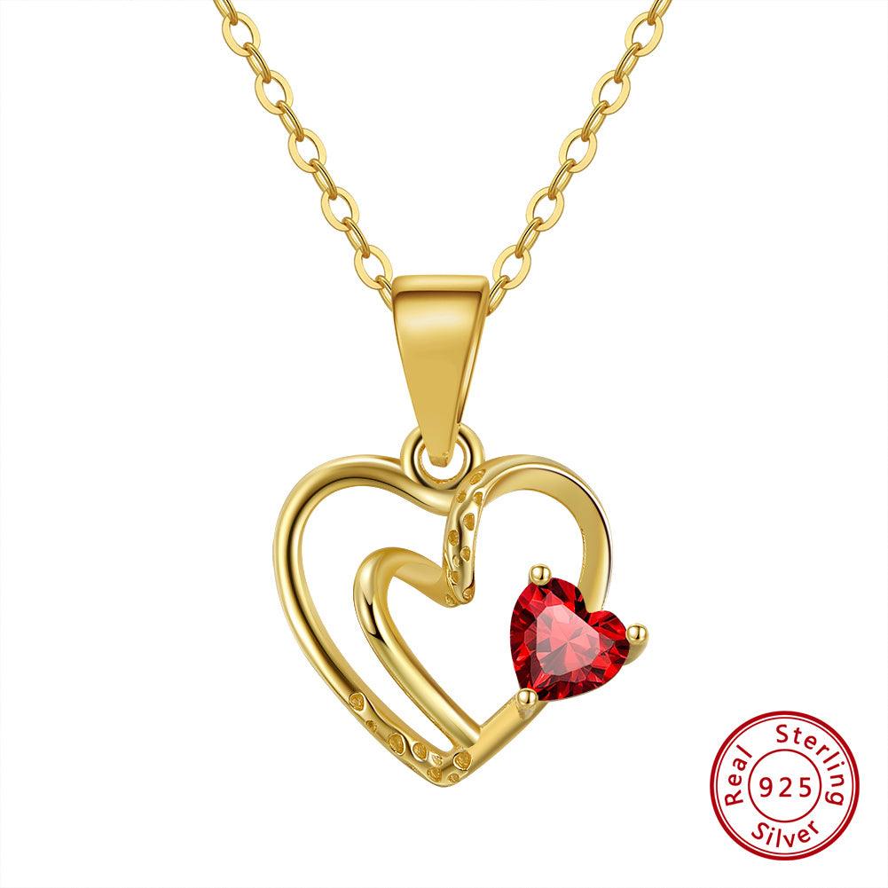 FWF Exquisite Heart Shape Natural Garnet 14K Gold On 925 Sterling Silver necklace and pendant