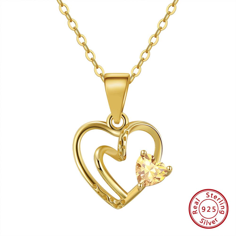 FWF Exquisite Heart Shape Natural Garnet 14K Gold On 925 Sterling Silver necklace and pendant