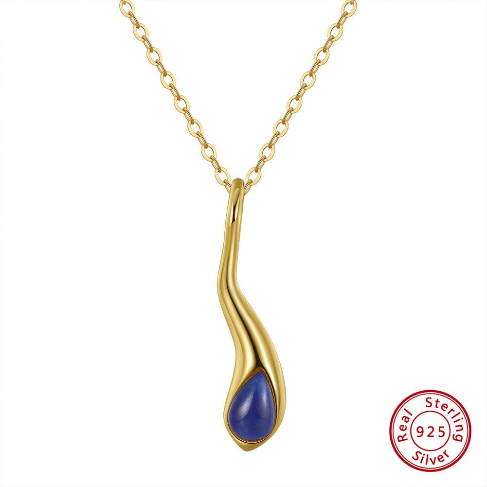 FWF Tear Drop Real Natural Stone - 14K Gold Plated  925 Sterling Silver Pendant & Chain