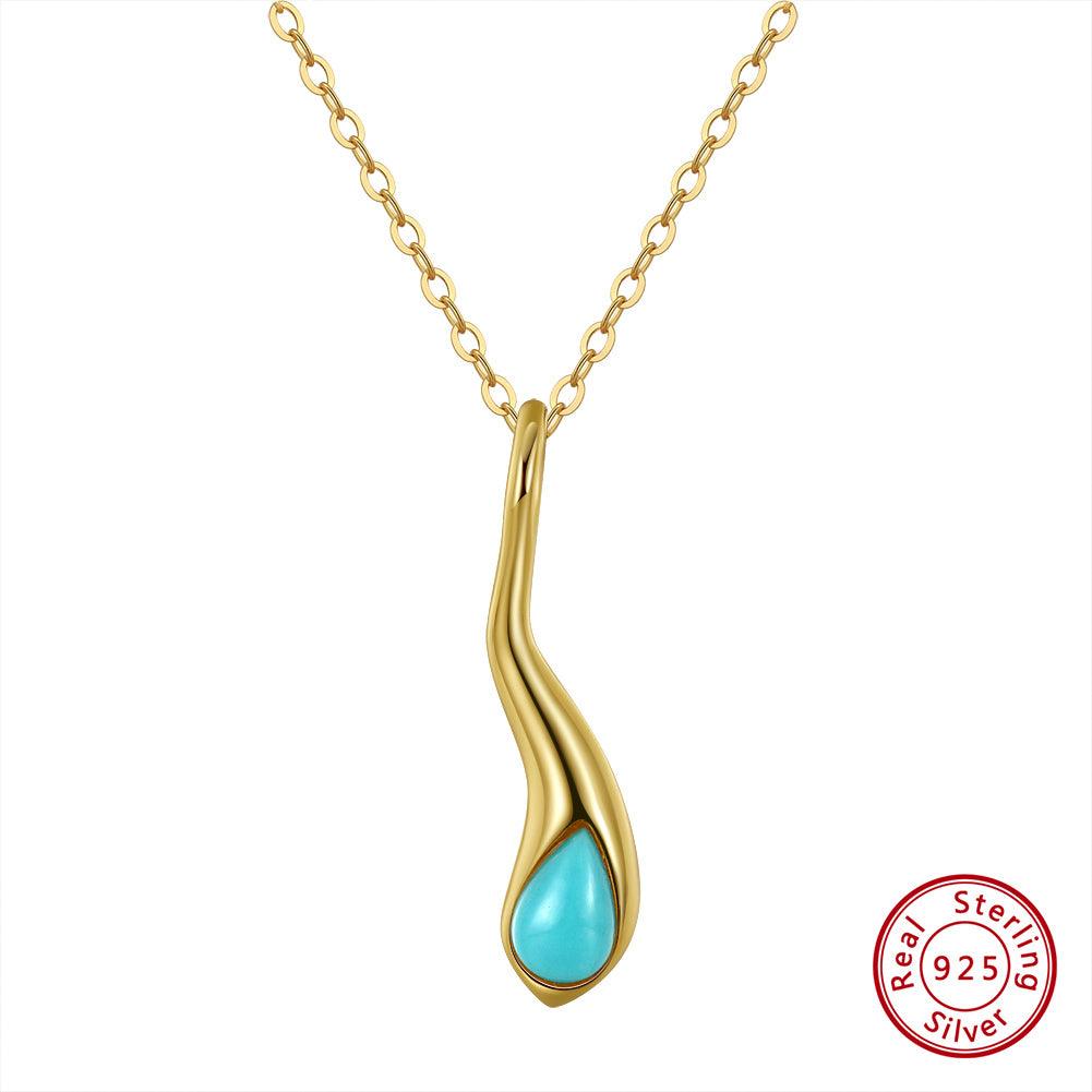 FWF Tear Drop Real Natural Stone - 14K Gold Plated  925 Sterling Silver Pendant & Chain