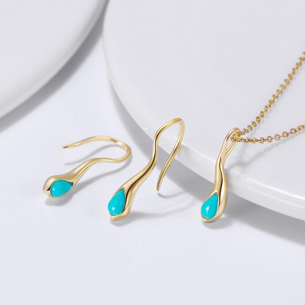 FWF Tear Drop Real Natural Stone - 14K Gold Plated  925 Sterling Silver Earring