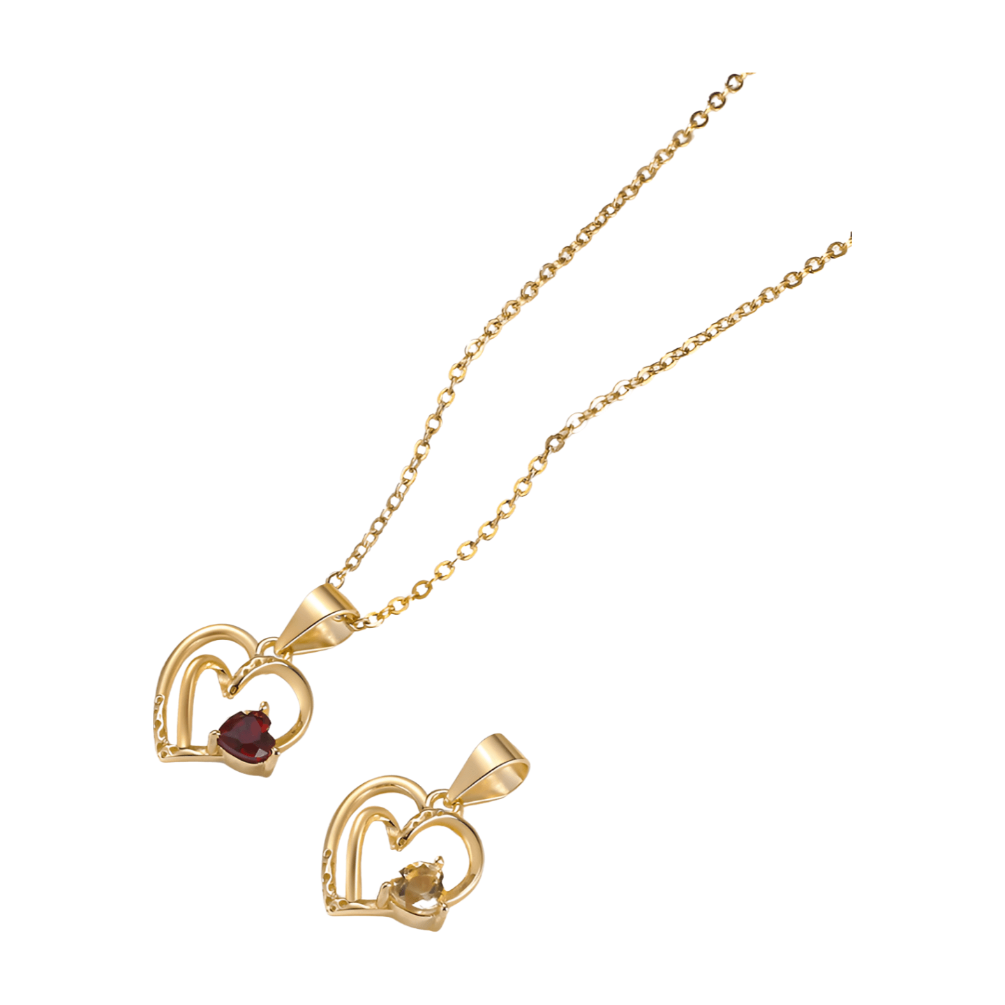 FWF Exquisite Heart Shape Natural Garnet 14K Gold On 925 Sterling Silver necklace and pendant