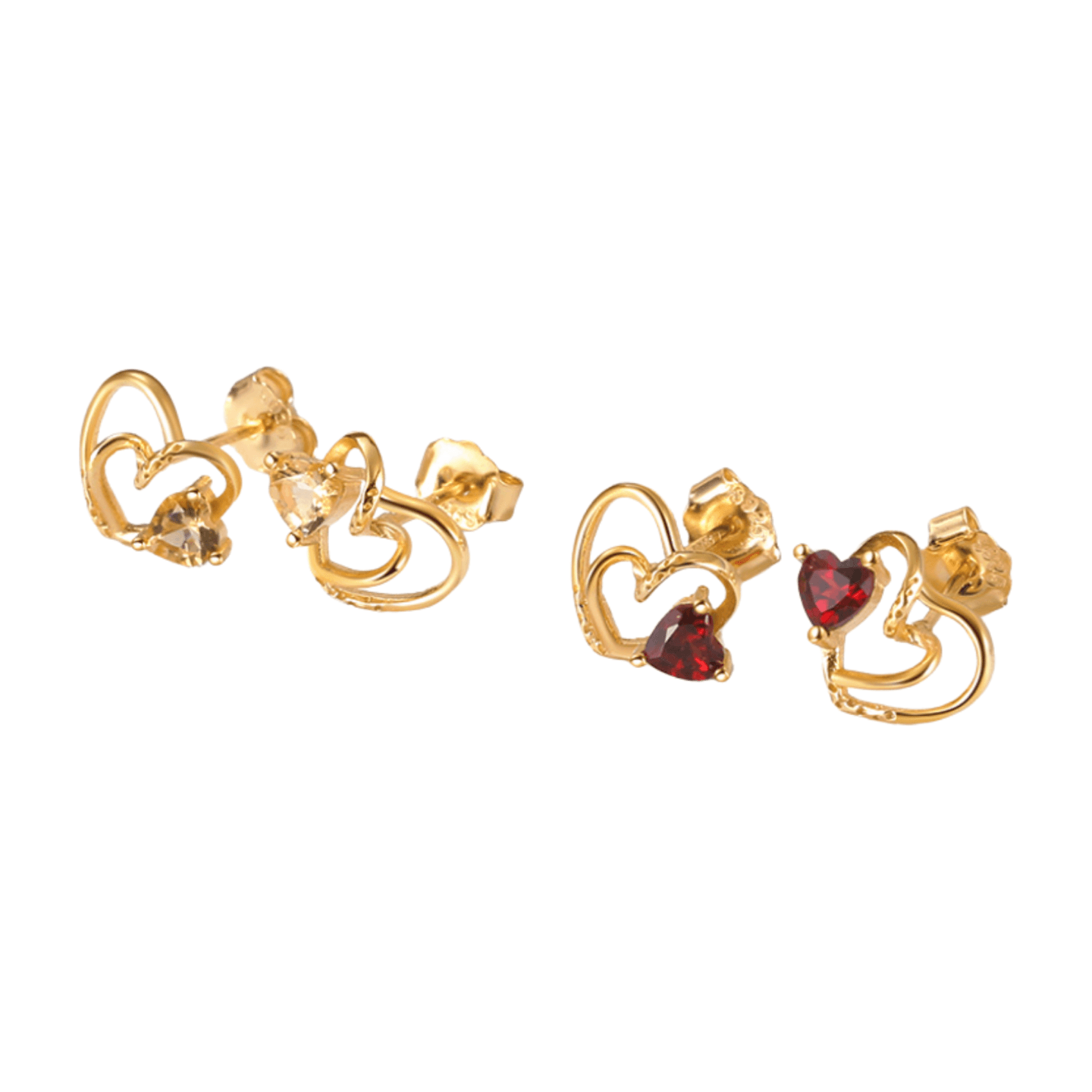 FWF Exquisite Heart Shape Natural Garnet 14K Gold On 925 Sterling Silver Earrings