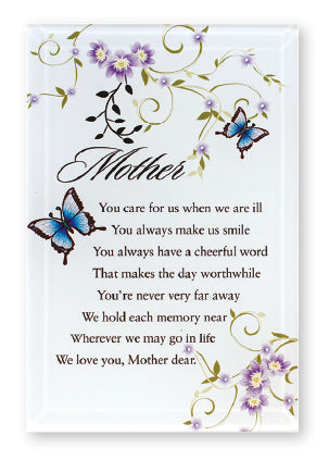 Mother Glass Plaque - Flowers and Butterflies