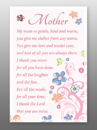 Mother Glass Plaque - Pink Background With Colourful Flowers