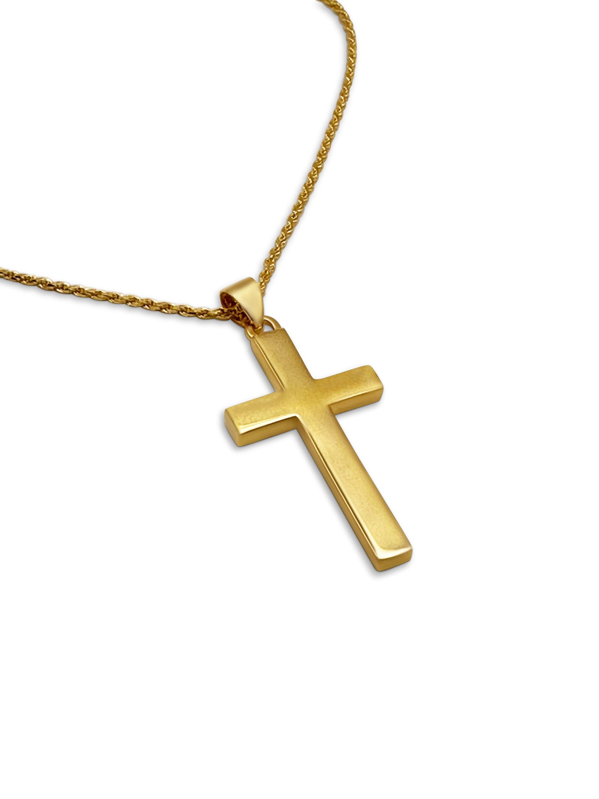 FWF Mens 18K Gold Plated 925 Sterling Silver Cross With Rope Chain