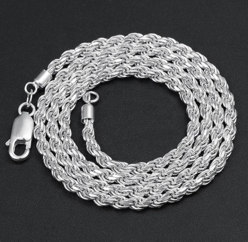 FWF Mens S925 Sterling Silver Diamond Cut Necklace