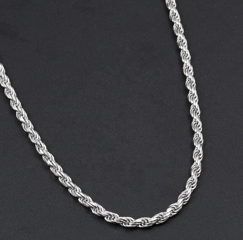 FWF Mens S925 Sterling Silver Diamond Cut Necklace