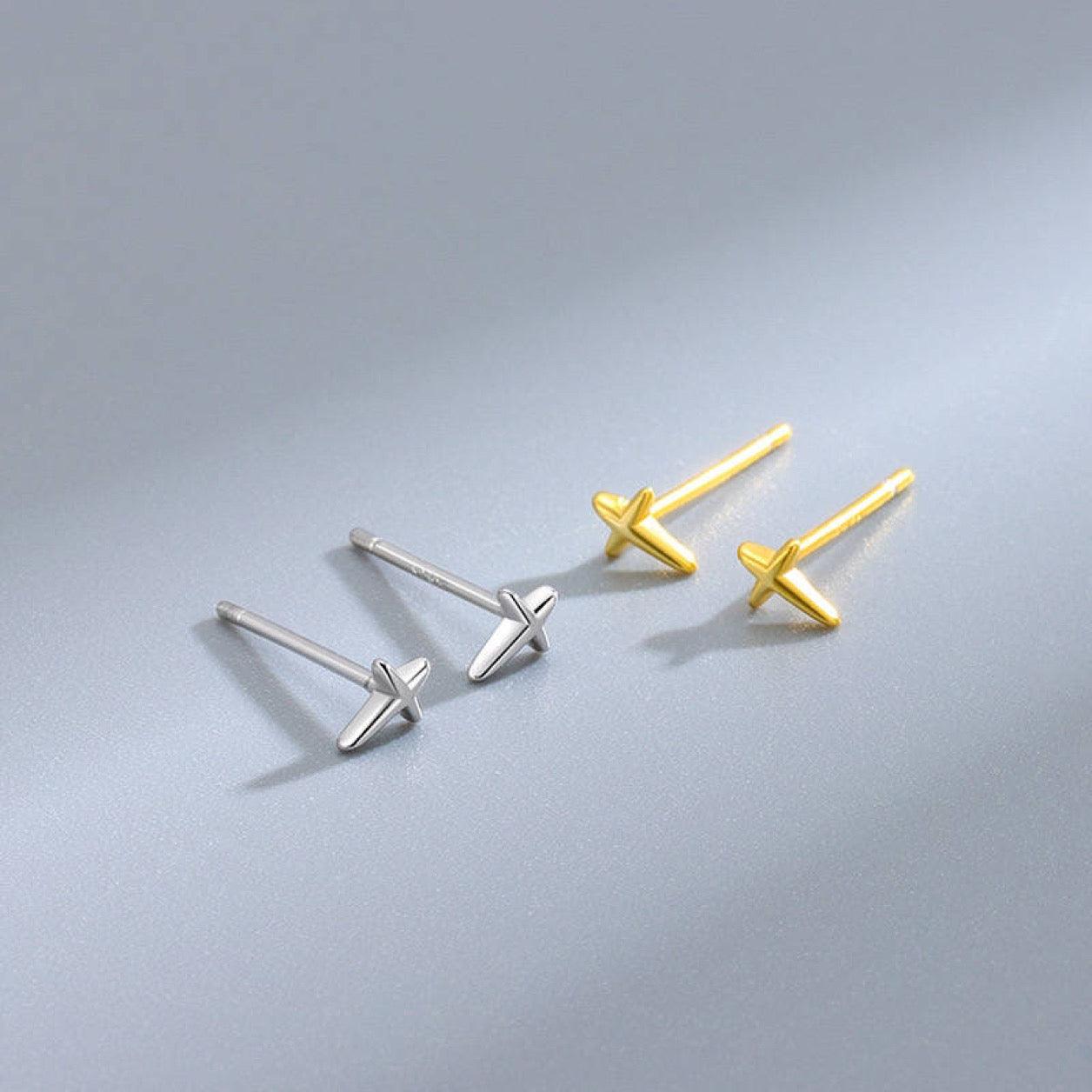 FWF Small Dainty Sterling Silver Cross Earrings