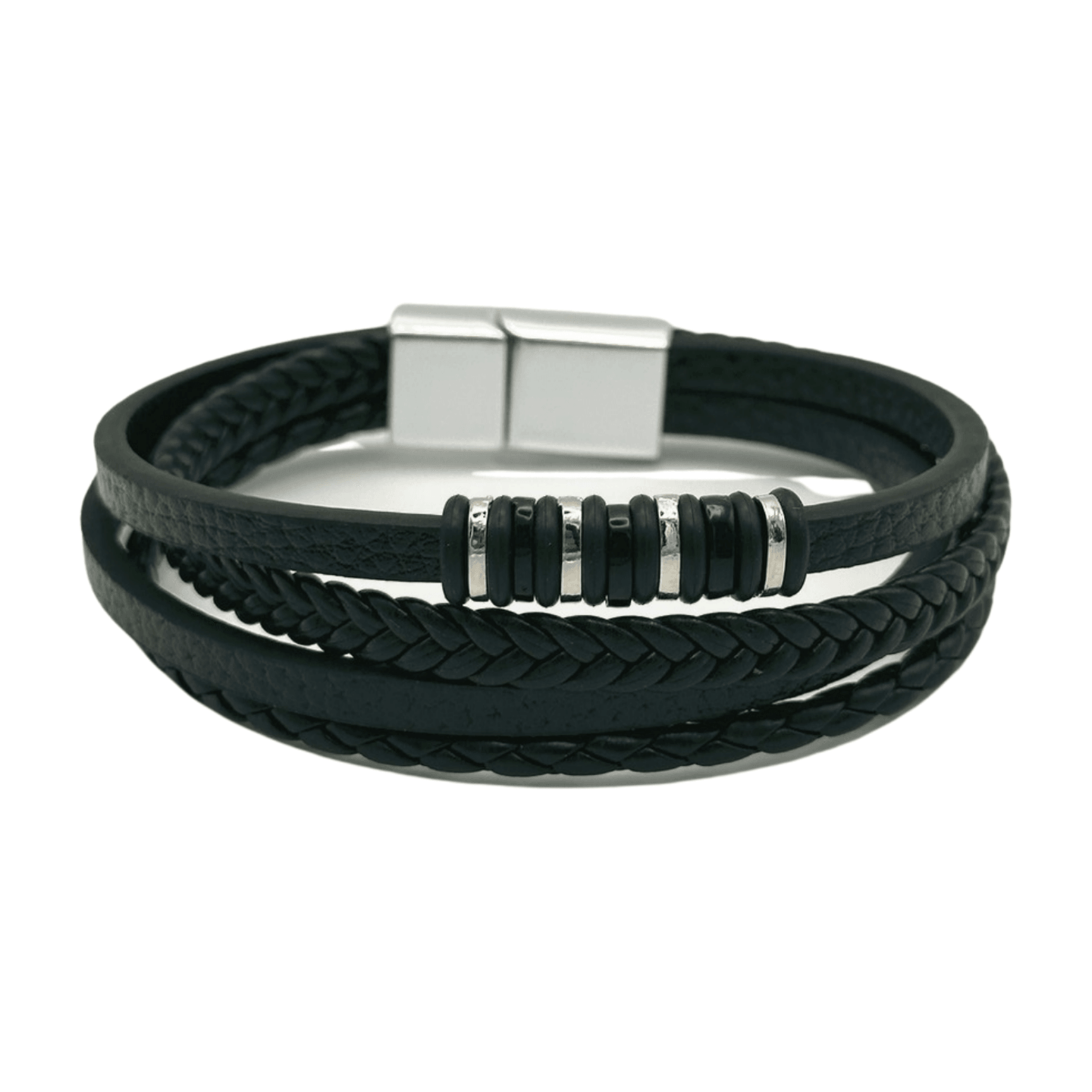 FWF Men's Multi Layer Leather Rope Braided Bracelet with Alloy Magnetic Buckle