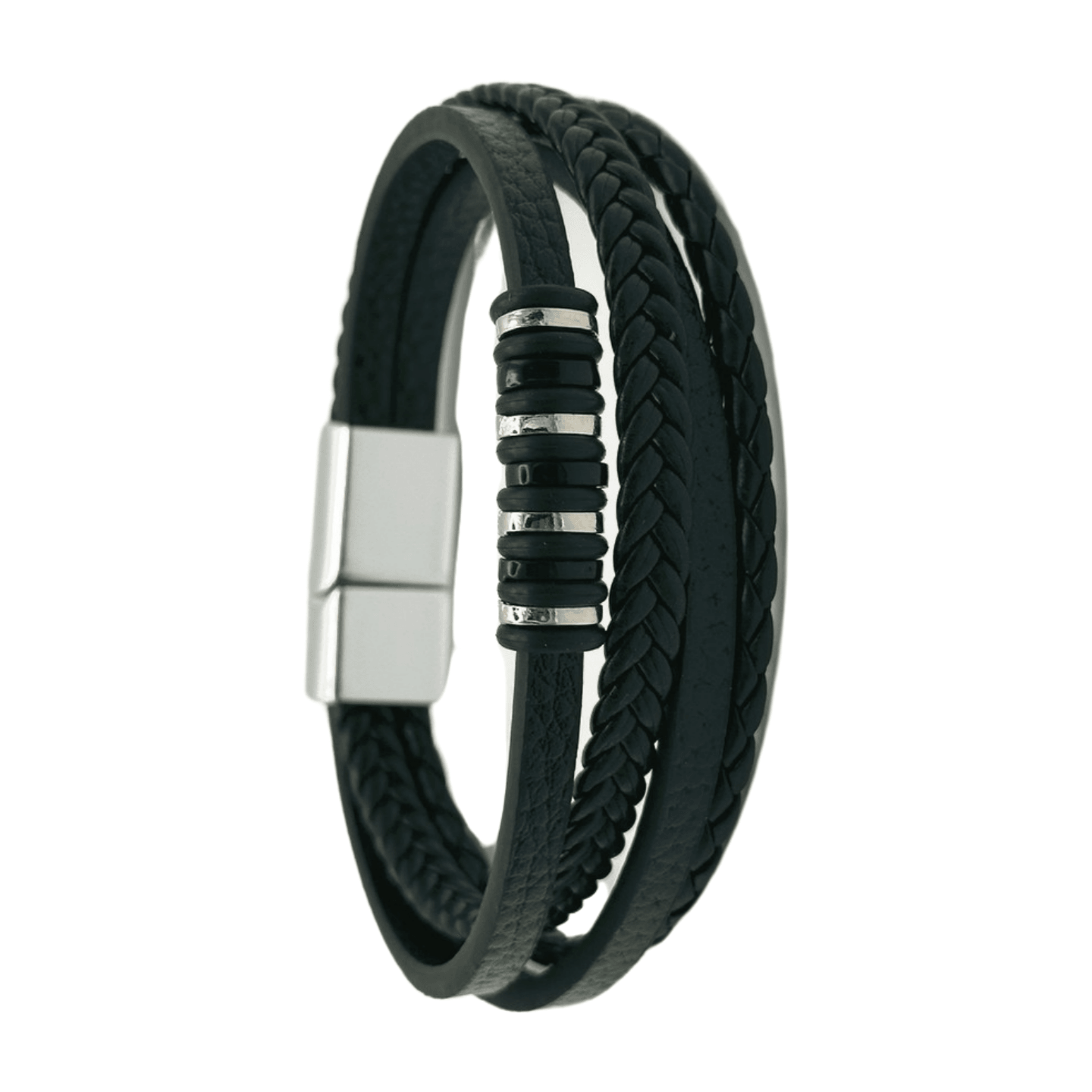 FWF Men's Multi Layer Leather Rope Braided Bracelet with Alloy Magnetic Buckle