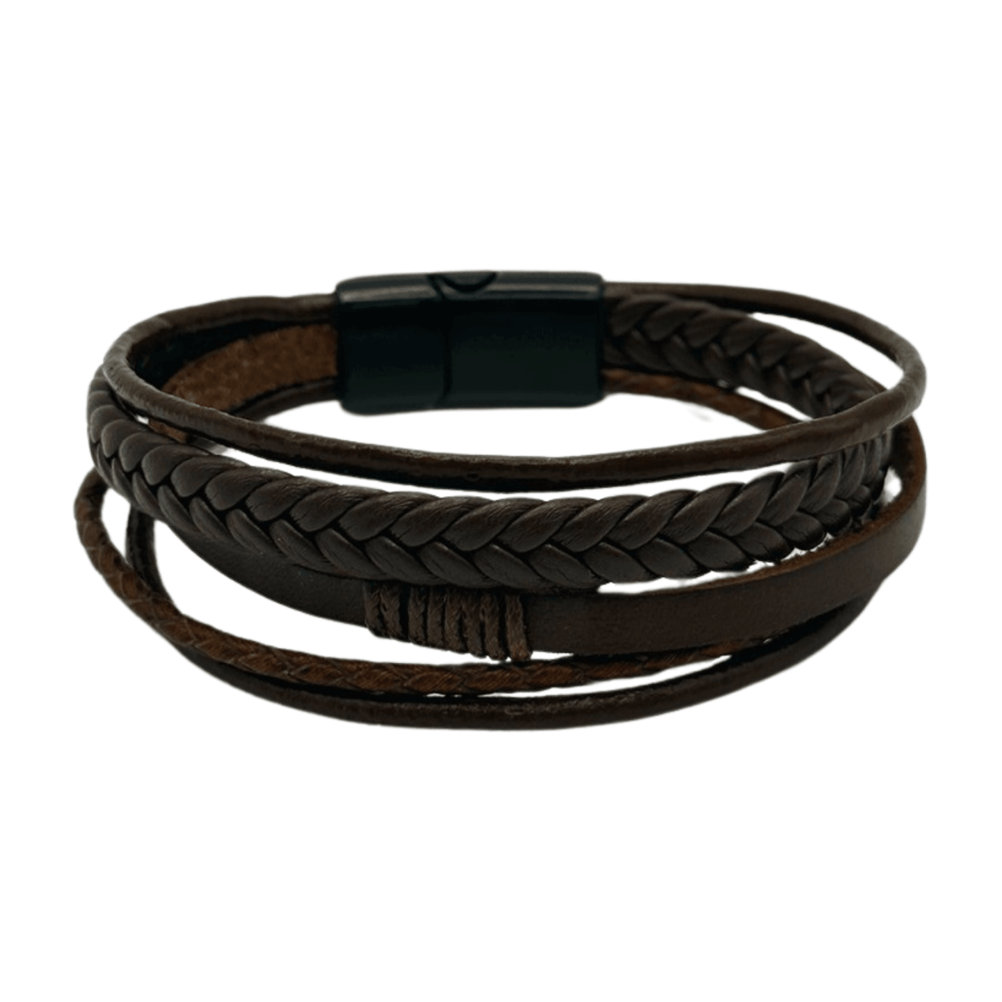 FWF Men's Multi Layer Leather Rope Braided Bracelet with Alloy Magnetic Buckle