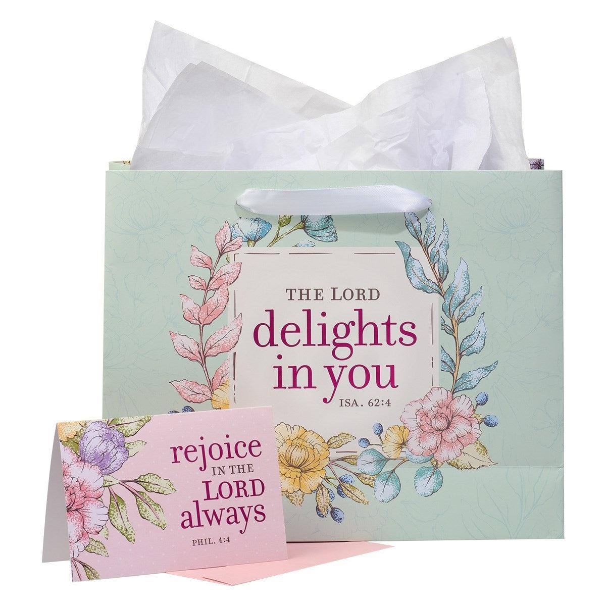 Landscape Green/Pink The Lord Delights Isa. 62:4 - Gift Bag w/ Card LG