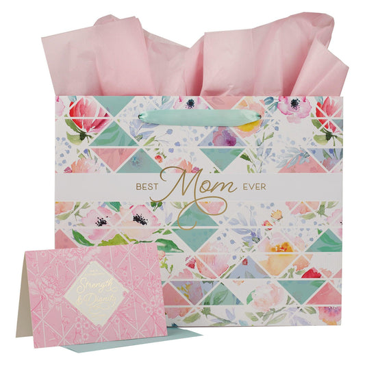 Landscape Pink/Teal Best Mom Ever Prov. 31:25 - Gift Bag w/ Card LG