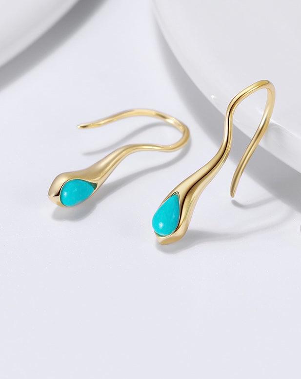 FWF Tear Drop Real Natural Stone - 14K Gold Plated  925 Sterling Silver Earring