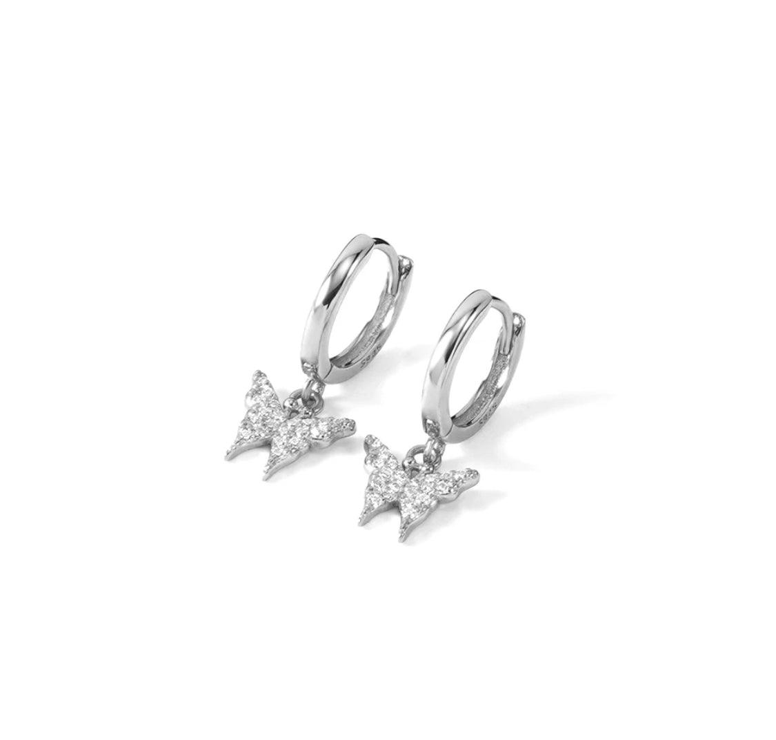 FWF S925 Sterling Silver Butterfly Hoop Earrings With Cubic Zirconia