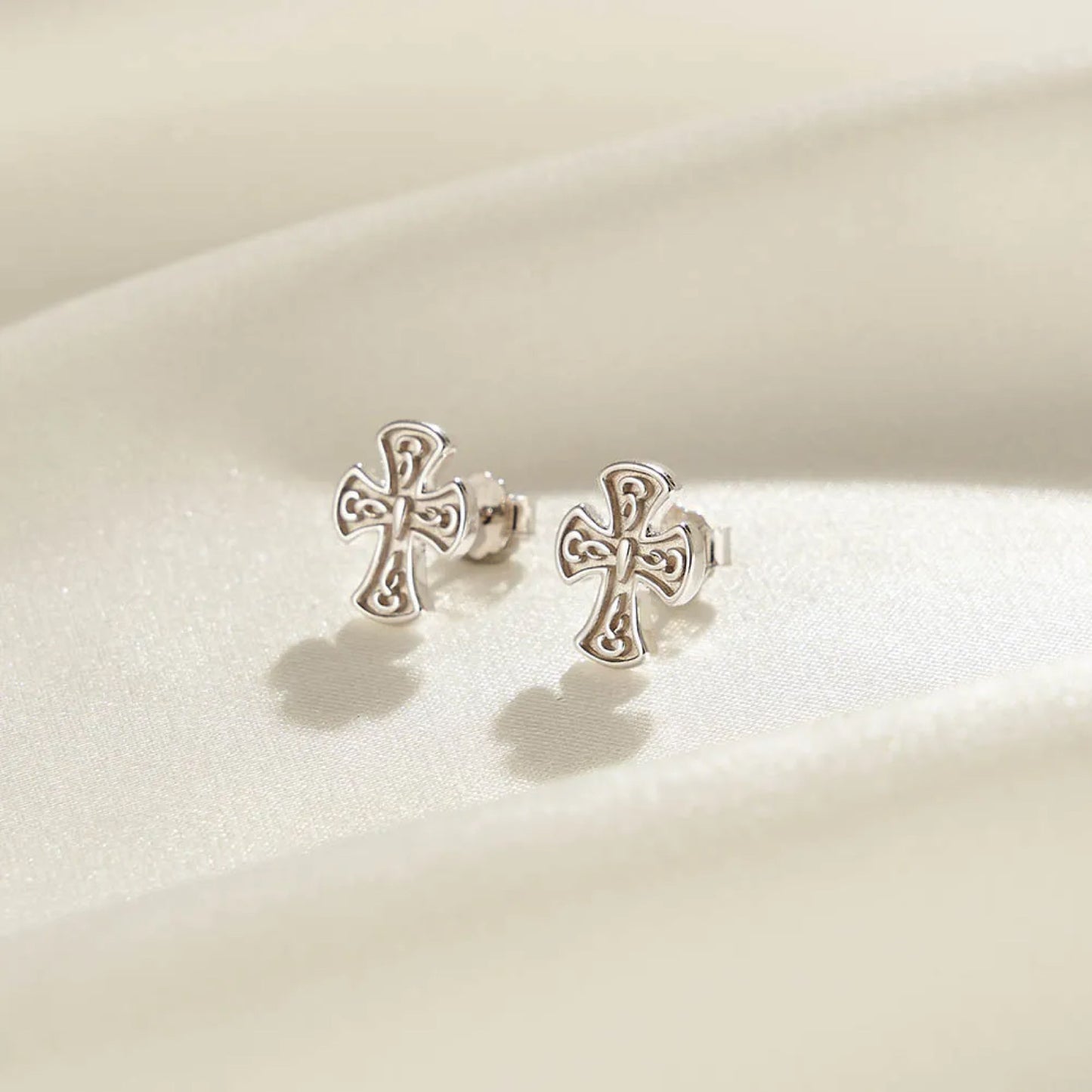 FWF Sterling Silver Minimalist Cross Stud Earrings