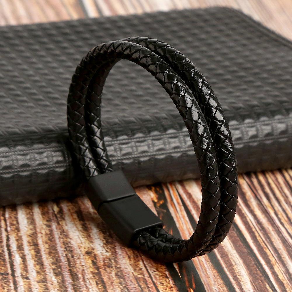 FWF Men's Multi Layer Leather Rope Braided Bracelet with Alloy Magnetic Buckle