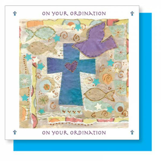 Ordination Blue Cross Greetings Card (with verse)