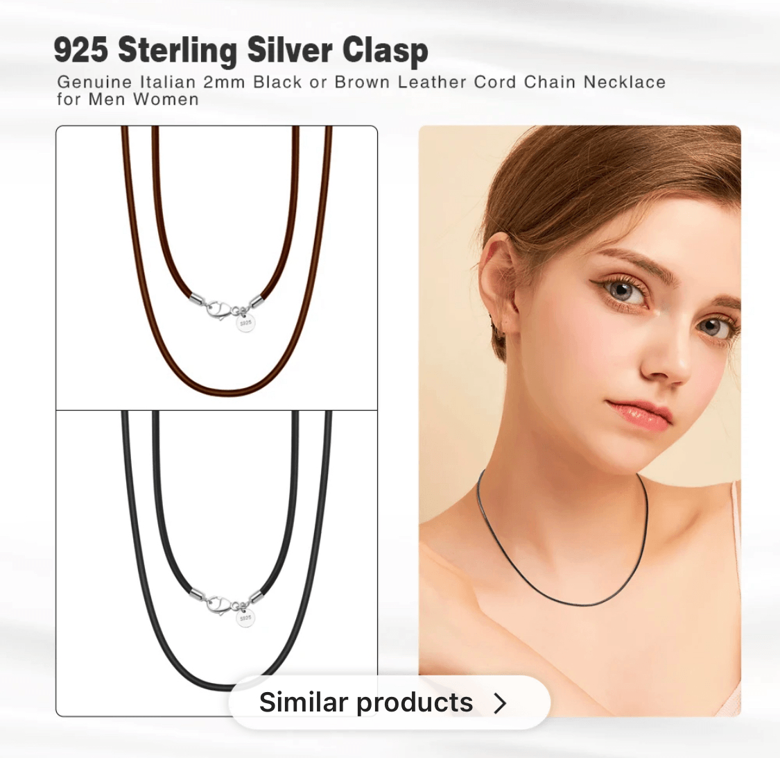 FWF Black Leather Cord Necklace With 925 Sterling Silver Clasp