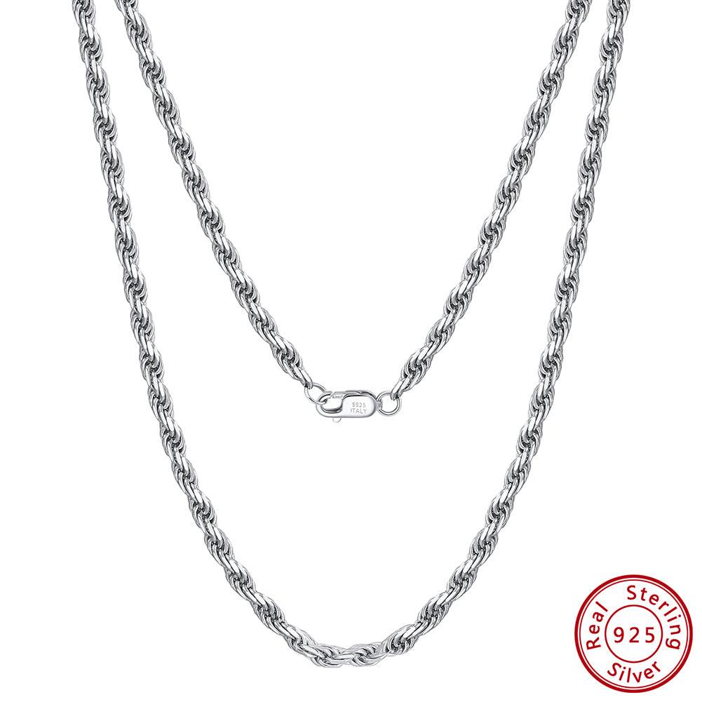 FWF Mens S925 Sterling Silver Diamond Cut Necklace