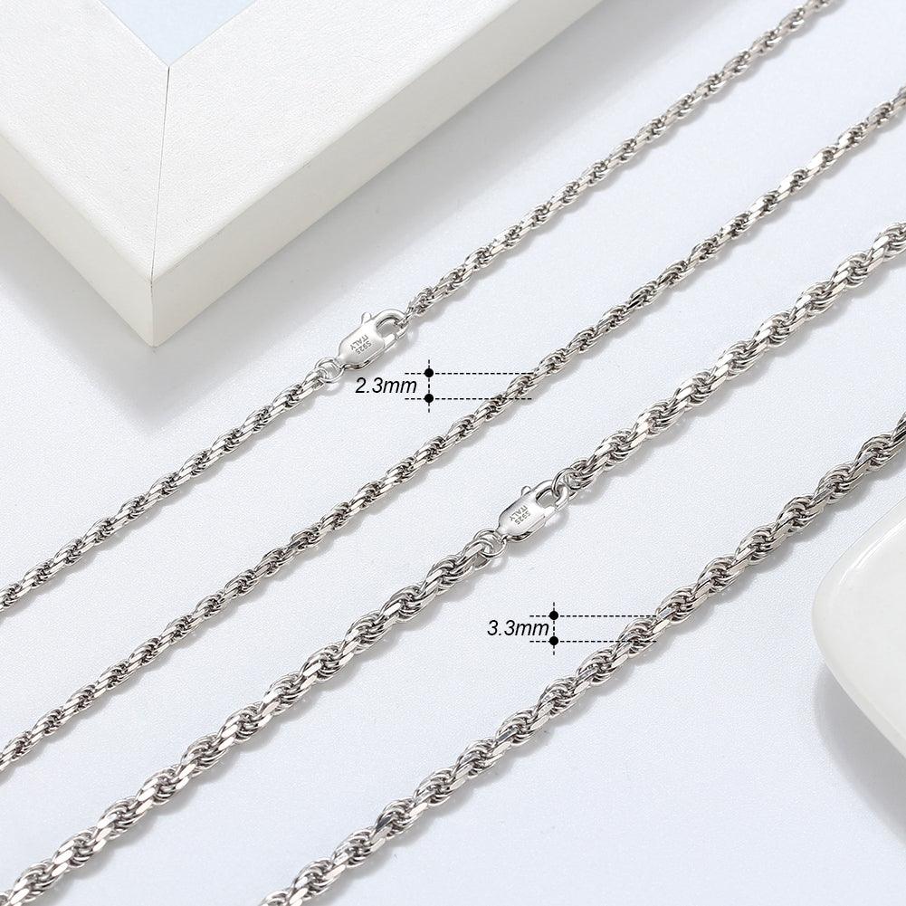 FWF Mens S925 Sterling Silver Diamond Cut Necklace