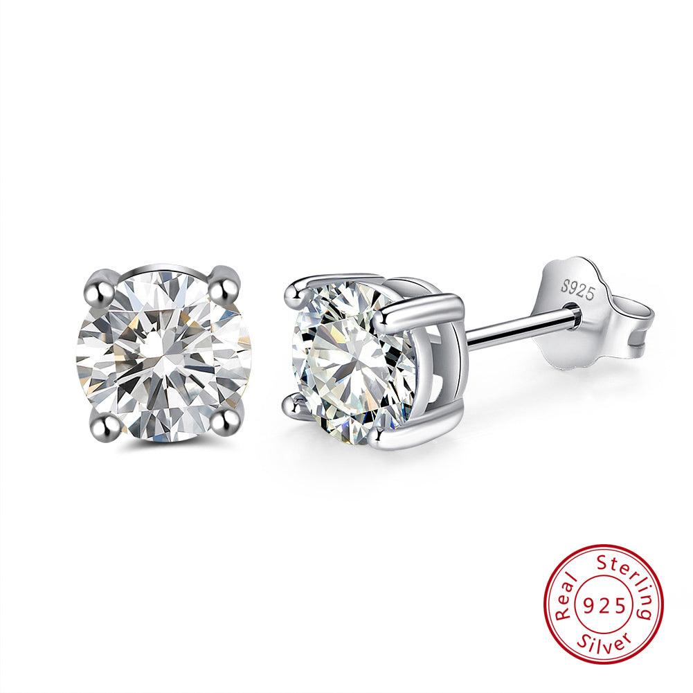 FWF Sterling Silver 925 4A Cubic Zircon Round Cut Stud Earrings