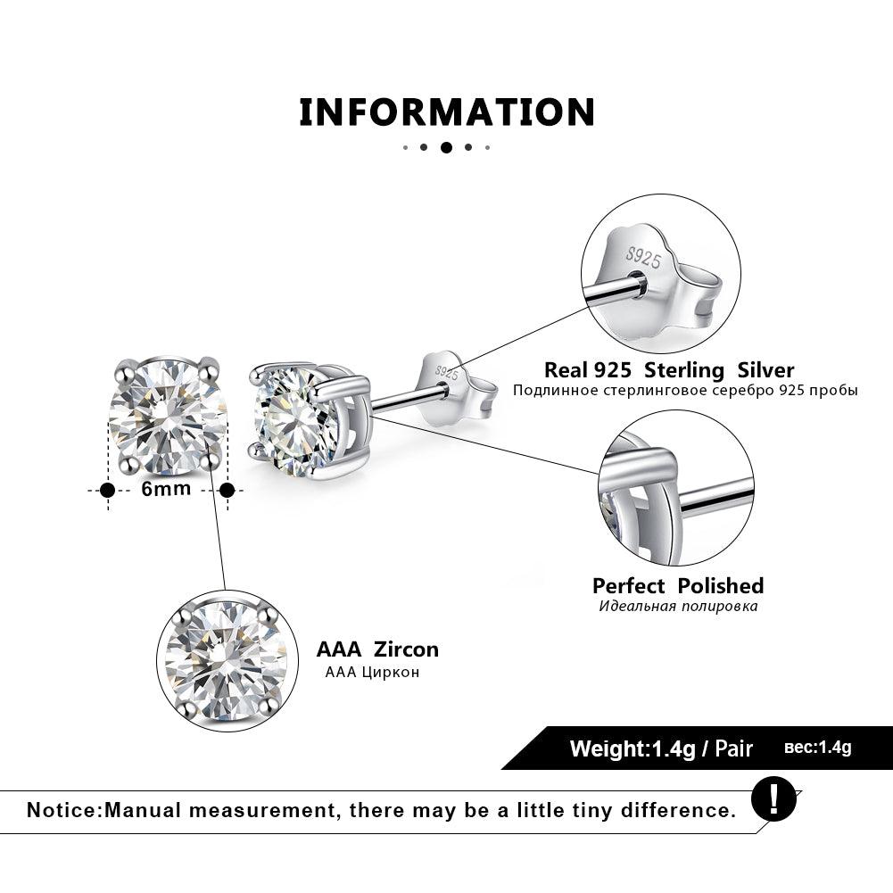 FWF Sterling Silver 925 4A Cubic Zircon Round Cut Stud Earrings