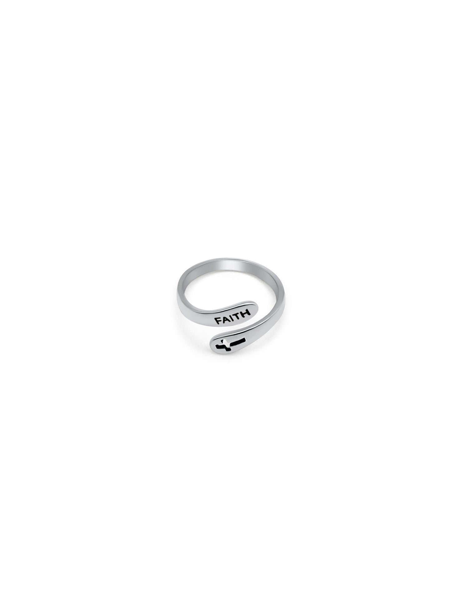 FWF S925 Sterling Silver Faith Cross Open Adjustable Ring