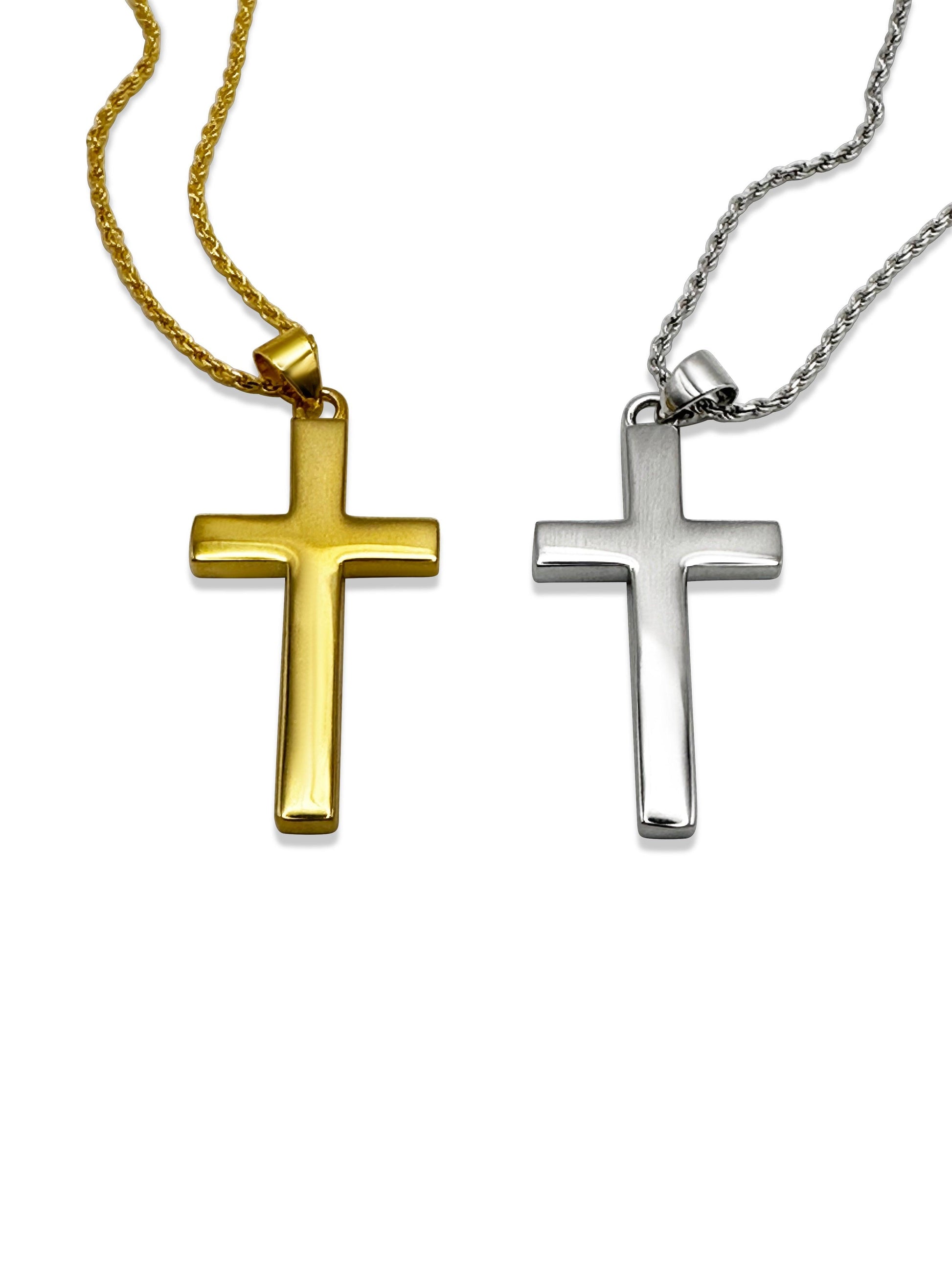 FWF Mens 18K Gold Plated 925 Sterling Silver Cross With Rope Chain