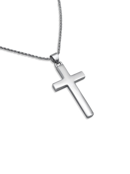 FWF Mens 925 Sterling Silver Cross With Rope Chain