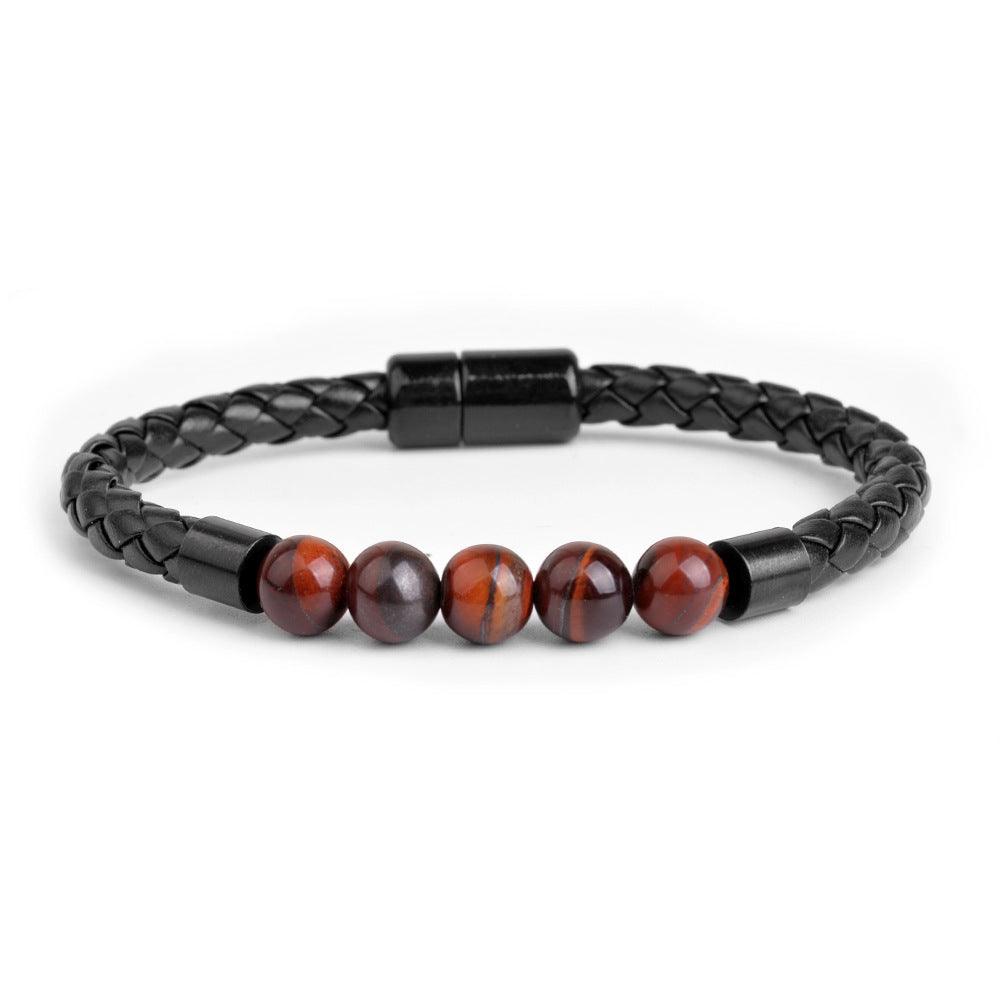 FWF Trendy Vintage Natural Stone Bead With Leather Bracelet - Unisex