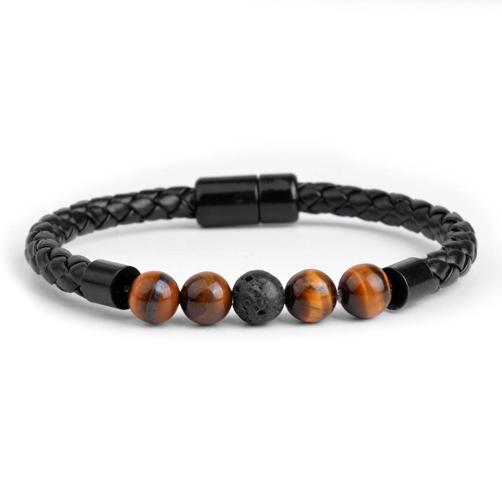 FWF Trendy Vintage Natural Stone Bead With Leather Bracelet - Unisex